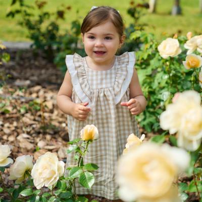 Picture of Rapife Summer Girls Gingham Ruffle Bodice Dress - White Beige