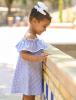 Picture of Rapife Summer Girls Wide Ruffle Collar Dress & Panties Set X 2 - Navy Blue Gingham