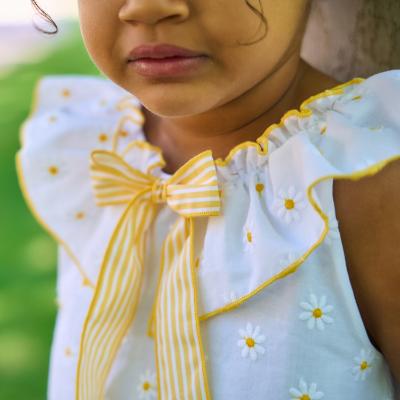 Picture of Rapife Summer Girls Ruffle Embroidered Dress  - White Yellow