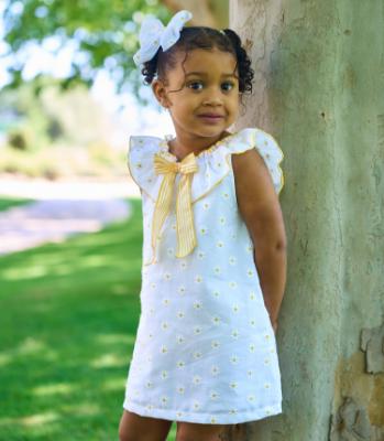 Picture of Rapife Summer Girls Ruffle Embroidered Dress  - White Yellow