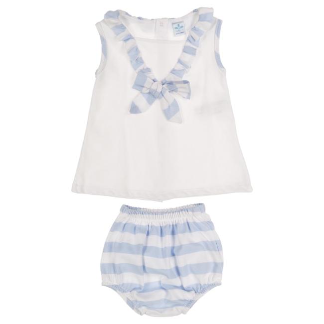 Picture of Sardon Baby Summer Collection Girls Pique Dress & Panties Set X 2 - White Pale Blue