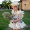 Picture of Ela Confeccion Girls Blanca Dress Panties Bonnet Set X 3 - Ivory Blue 