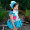 Picture of Ela Confeccion Girls Elsa Dress Panties Bonnet Set X 3 - White Turquoise Blue 