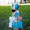 Picture of Ela Confeccion Girls Elsa Dress Panties Bonnet Set X 3 - White Turquoise Blue 