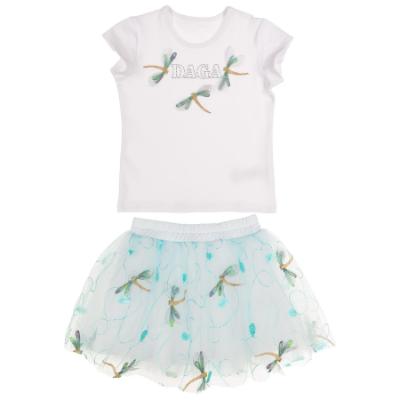 Picture of Daga Girls Dragonflies Top & Embroidered Tulle Skirt Set X 2  - White Blue