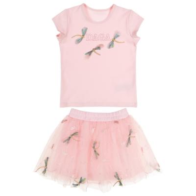 Picture of Daga Girls Dragonflies Top & Embroidered Tulle Skirt Set X 2  - Pink