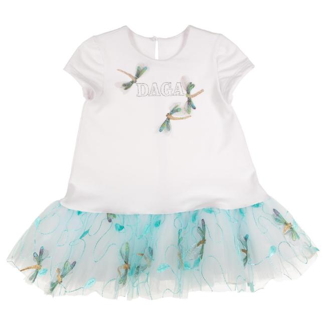 Picture of Daga Girls Dragonflies Tulle Hem Drop Waist Dress  - White Blue