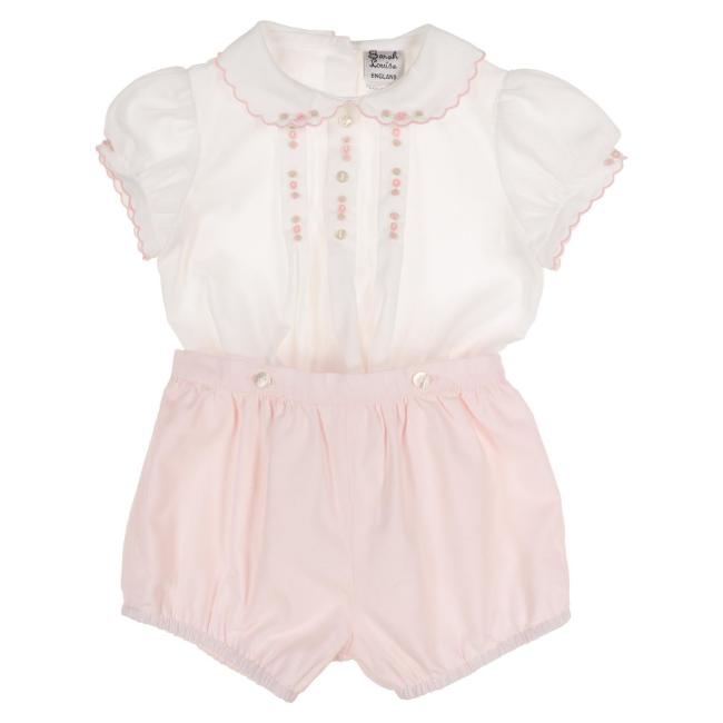 Picture of Sarah Louise Baby Girls Embroidered Jampant Set X 2 - White Pink