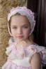 Picture of Ela Confeccion Girls Ruffle Dress Panties Bonnet Set X 3 - Ivory Pink Gold Lace