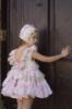 Picture of Ela Confeccion Girls Ruffle Dress Panties Bonnet Set X 3 - Ivory Pink Gold Lace