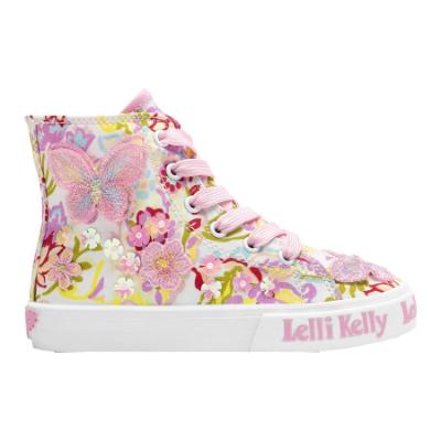 Picture of Lelli Kelly Sam Mid Canvas Butterfly Boot With Inside Zip - Multi Colours