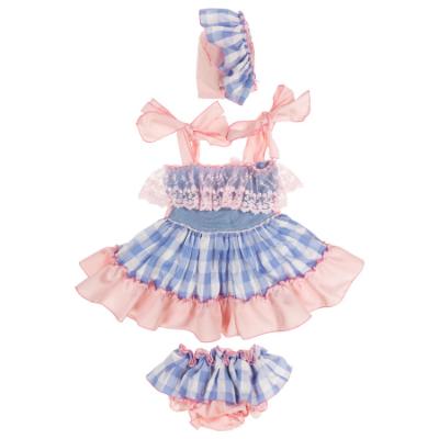 Picture of Ela Confeccion Girls Catalina Dress Panties Bonnet Set X 3 - Pink Blue 