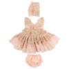 Picture of Ela Confeccion Girls Ruffle Dress Panties Bonnet Set X 3 - Ivory Pink Gold Lace