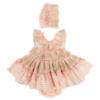 Picture of Ela Confeccion Girls Ruffle Dress Panties Bonnet Set X 3 - Ivory Pink Gold Lace