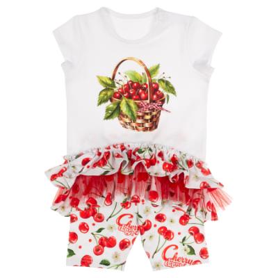 Picture of Daga Baby Girls Fluffy Cherries Ruffle Tunic & Leggings Set X 2 - White Red