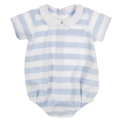 Picture of Sardon Baby Summer Collection Boys Pique Stripe Romper - White Pale Blue