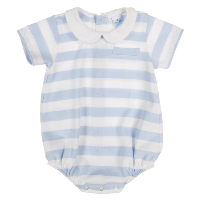 Picture of Sardon Baby Summer Collection Boys Pique Stripe Romper - White Pale Blue