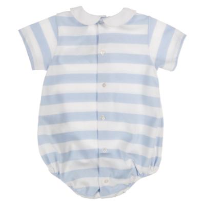 Picture of Sardon Baby Summer Collection Boys Pique Stripe Romper - White Pale Blue