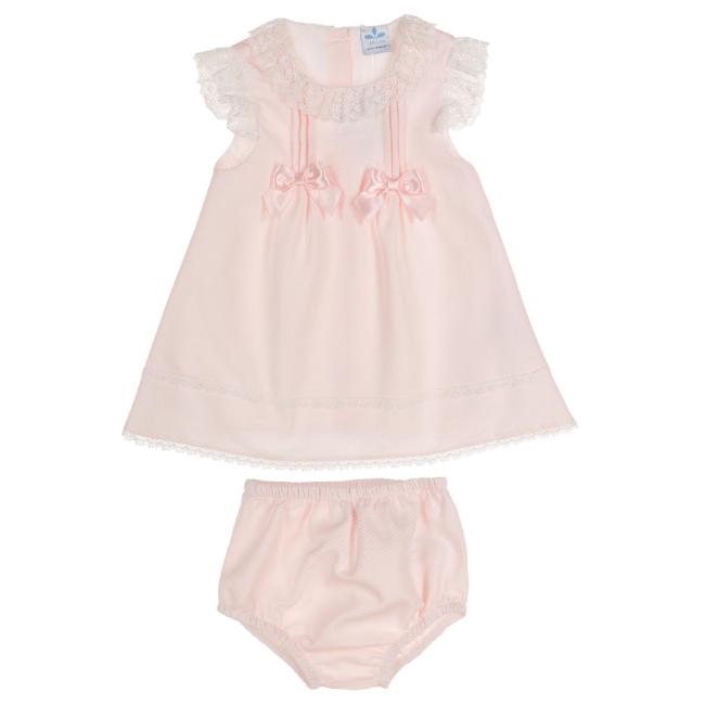Picture of Sardon Baby Summer Collection Girls Lace Ruffle Jacquard Dress & Panties Set X 2 - Baby Pink