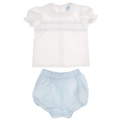 Picture of Sardon Baby Summer Collection Boys Smock Blouse & Pants Set X 2 - White Pale Blue 