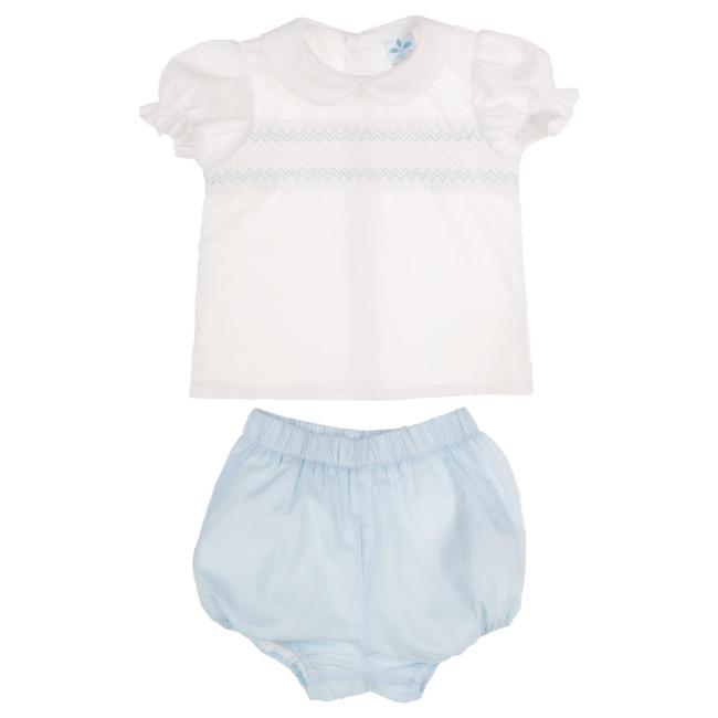 Picture of Sardon Baby Summer Collection Boys Smock Blouse & Pants Set X 2 - White Pale Blue 