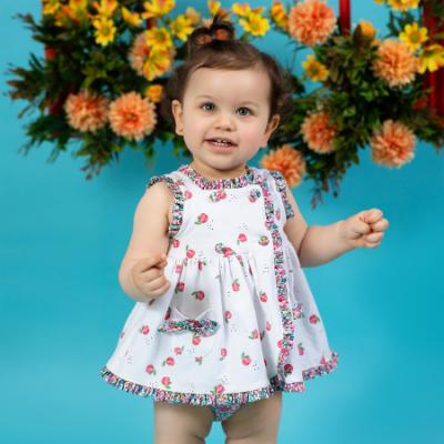 Picture of Foque Baby Girls Floral Ruffle Dress & Panties Set - Fuchsia Pink Navy