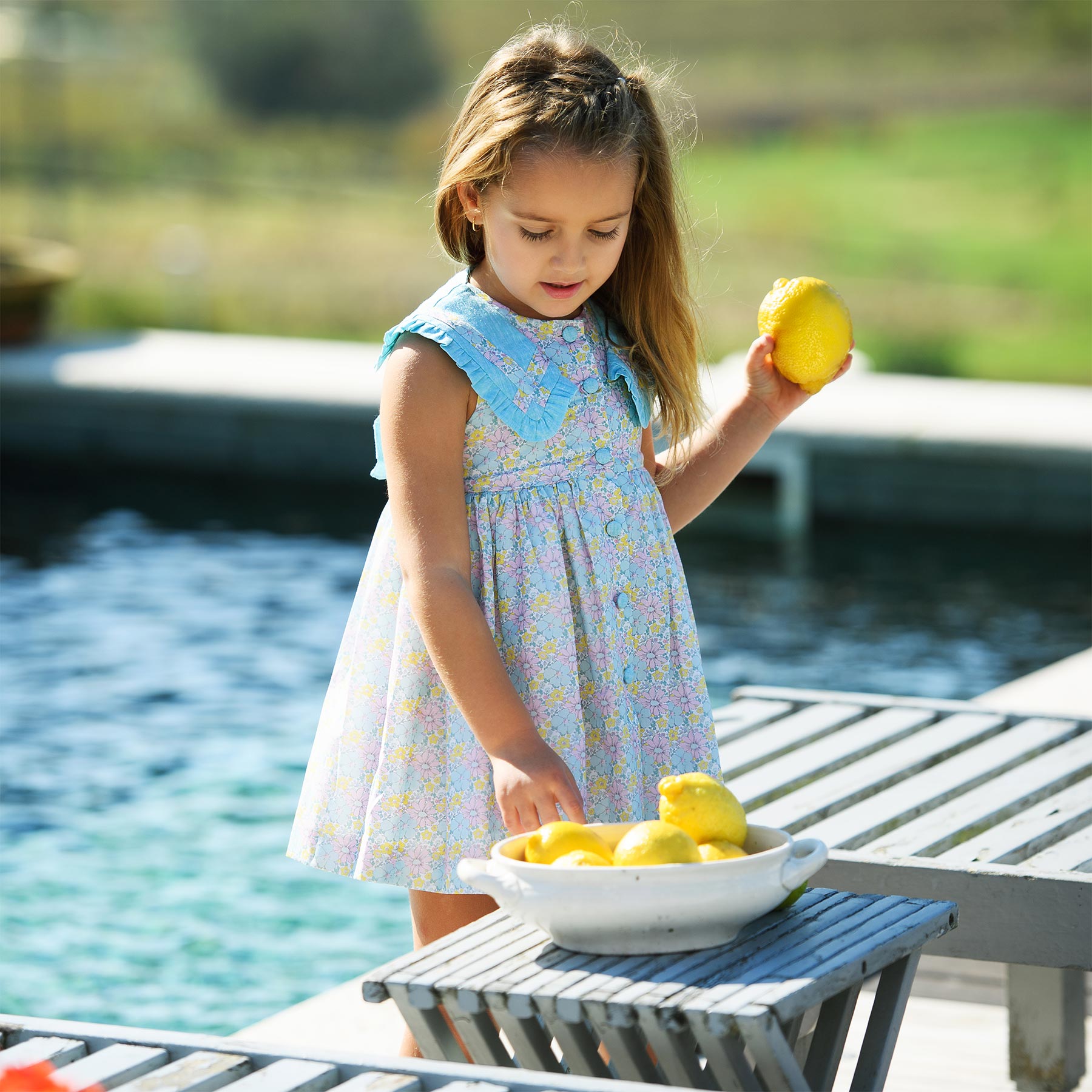 Foque Girls Open Back Dress With Oversized Collar Turquoise Pink