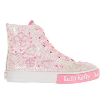 Picture of Lelli Kelly Cresida Mid Glitter Heart  Boot With Inside Zip - White Pink 