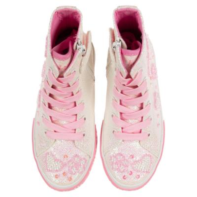 Picture of Lelli Kelly Cresida Mid Glitter Heart  Boot With Inside Zip - White Pink 