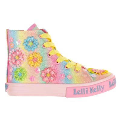 Picture of Lelli Kelly Francesca Mid Canvas Flower Boot With Inside Zip - Rosa Fantasia