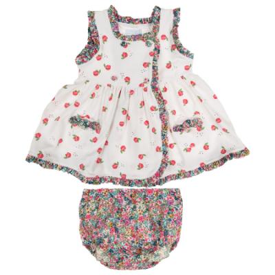 Picture of Foque Baby Girls Floral Ruffle Dress & Panties Set - Fuchsia Pink Navy