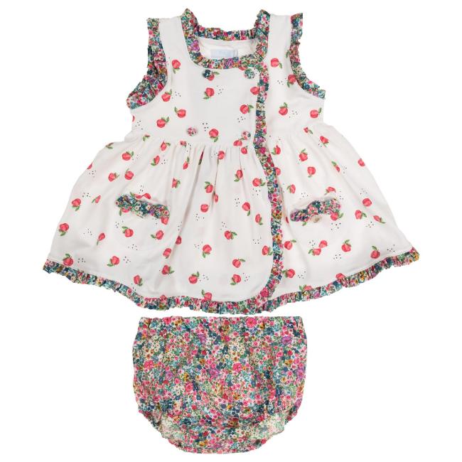 Picture of Foque Baby Girls Floral Ruffle Dress & Panties Set - Fuchsia Pink Navy