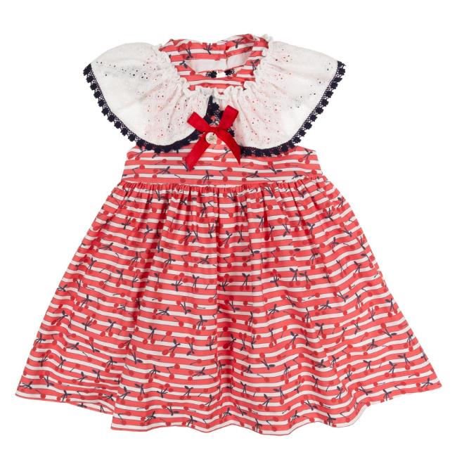 Picture of Foque Girls Cherries Open Back Dress - Red Navy