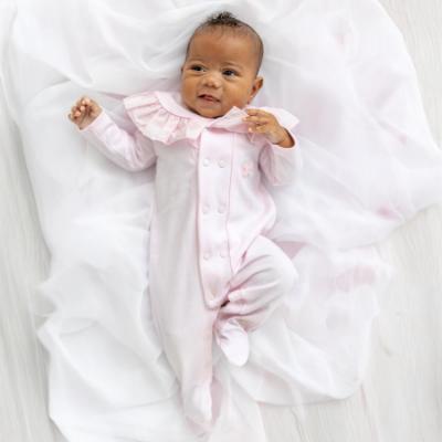Picture of Blues Baby Girls Ruffle Bodice Front Opening Jersey Babygrow - Pink 
