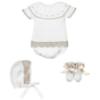 Picture of Mac Ilusion Baby Glossy Collection Girls Jampant Bonnet Booties Set X 4 - White Beige