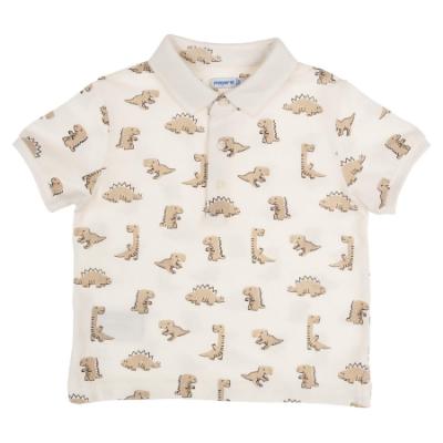 Picture of Mayoral Toddler Boys Summer Dinosaur Polo Top - Ivory Beige