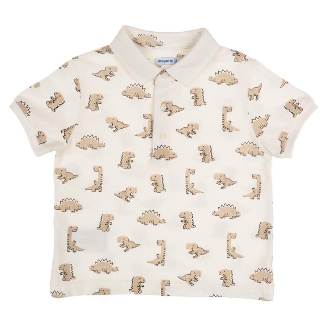 Picture of Mayoral Toddler Boys Summer Dinosaur Polo Top - Ivory Beige