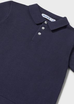 Picture of Mayoral Toddler Boys Summer Fine Knit Polo Top - Navy Blue