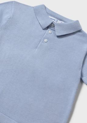 Picture of Mayoral Toddler Boys Summer Fine Knit Polo Top - Sky Blue