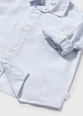 Picture of Mayoral Toddler Boys Summer Fine Stripe Linen Shirt - Sky Blue