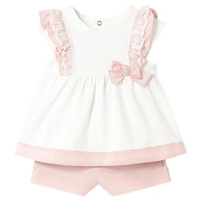 Picture of Mayoral Toddler Girls Summer Lace Ruffle Top & Shorts Set  X 2 - Ivory Pink