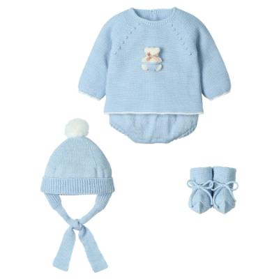 Picture of Mac Ilusion Baby Sonar Collection Boys Knitted Teddy Sweater Bottoms Hat Booties Set X 4 - Cloud Blue 