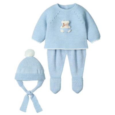 Picture of Mac Ilusion Baby Sonar Collection Boys Knitted Teddy Sweater Leggings Hat Set X 3 - Cloud Blue