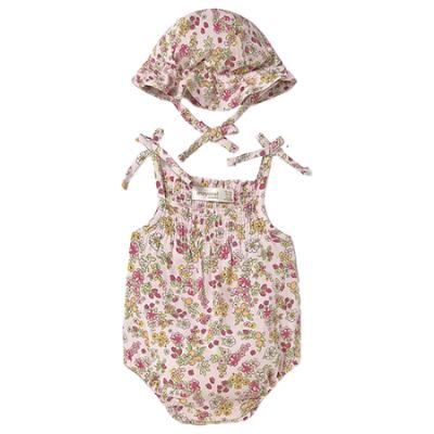 Picture of Mayoral Girls Summer Smocked Floral Strawberry Romper & Sunhat Set  X 2 - Pink