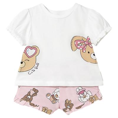 Picture of Mayoral Girls Summer Bear & Bunnies Top & Shorts Set  X 2 - Baby Rose Pink