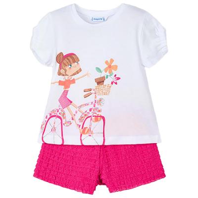 Picture of Mayoral Girls Summer Bike Top & Ruffle Shorts Set X 2 - Magenta Pink