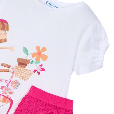 Picture of Mayoral Girls Summer Bike Top & Ruffle Shorts Set X 2 - Magenta Pink