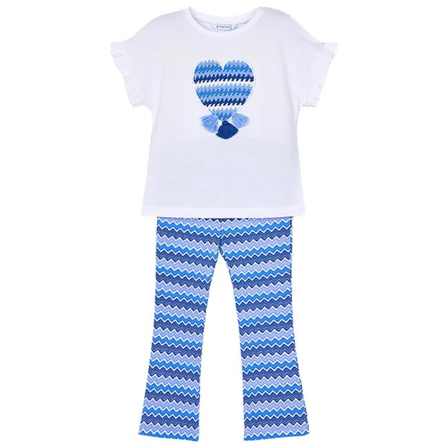 Picture of Mayoral Girls Summer Flared Zig Zag Leggings & Top Set X 2 - Anil Blue