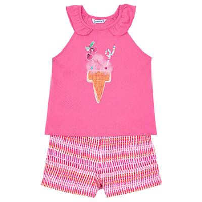 Picture of Mayoral Girls Summer Icecream Top & Shorts Set X 2 - Magenta Pink