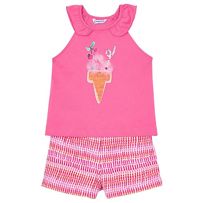 Picture of Mayoral Girls Summer Icecream Top & Shorts Set X 2 - Magenta Pink